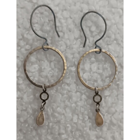 Boho Sterling Silver Hook & Mixed Metal Crystal Dangle Earrings 2.5 in - Picture 9 of 11